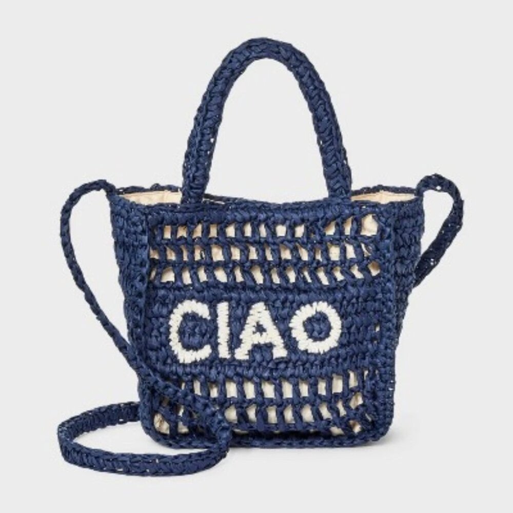 NEW Top Handle Crochet Tote Handbag - Universal Thread™ CIAO Navy